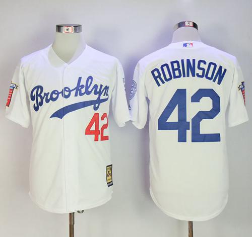 Mitchell and Ness Dodgers #42 Jackie Robinson Stitched White Throwback MLB Jersey - Click Image to Close